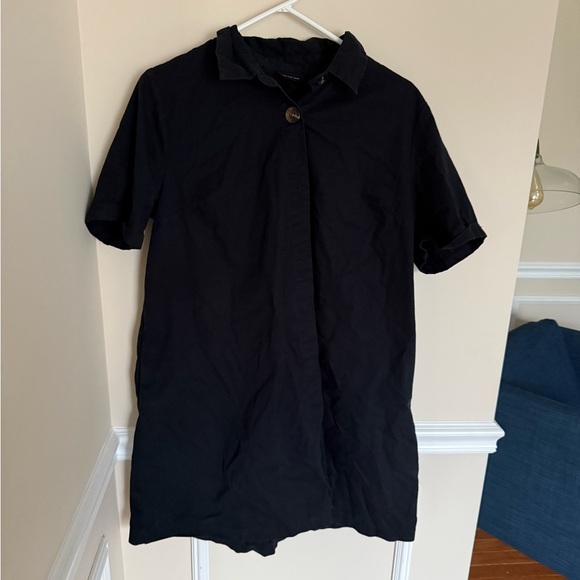 Who What Wear Sz Large Women’s Cotton Button Down Black Mini Short Sleeve Dress - Picture 2 of 8